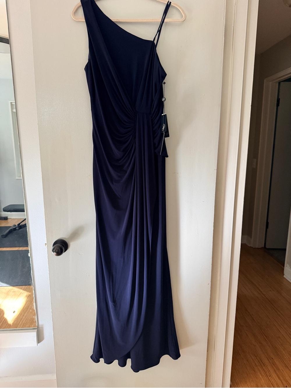 Adrianna Papell Navy One-Shoulder Evening Gown Mother of the Bride 10 12 14 - Picture 3 of 5